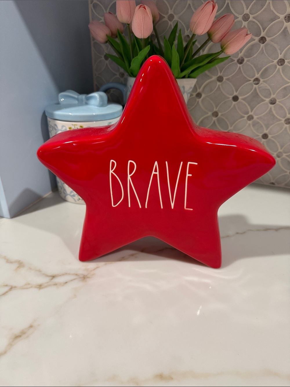Rae Dunn Red 'BRAVE' Decorative Star Accent